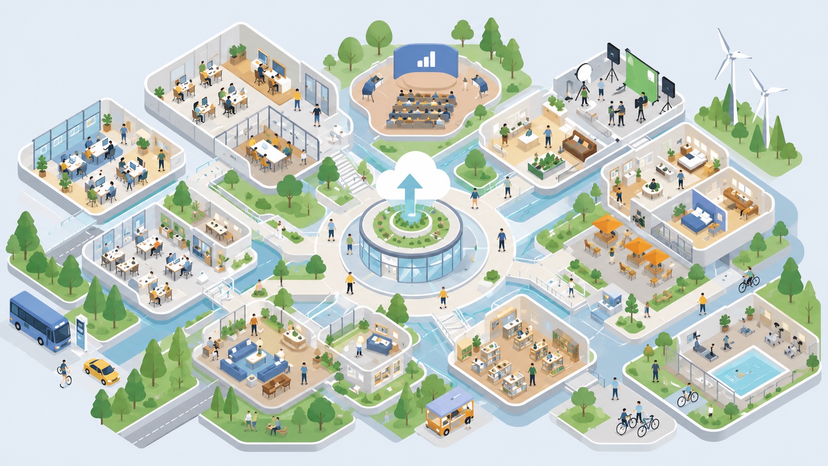 Campus de Nubi — varios espacios conectados en una misma ciudad